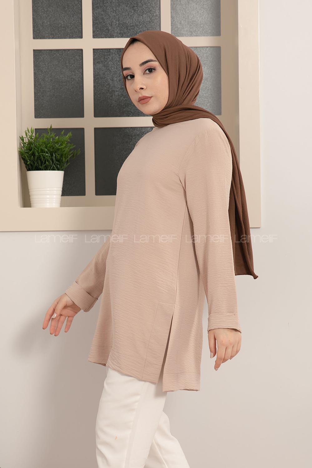 Modalamelif Kolye Aksesuarlı Tunik Bej