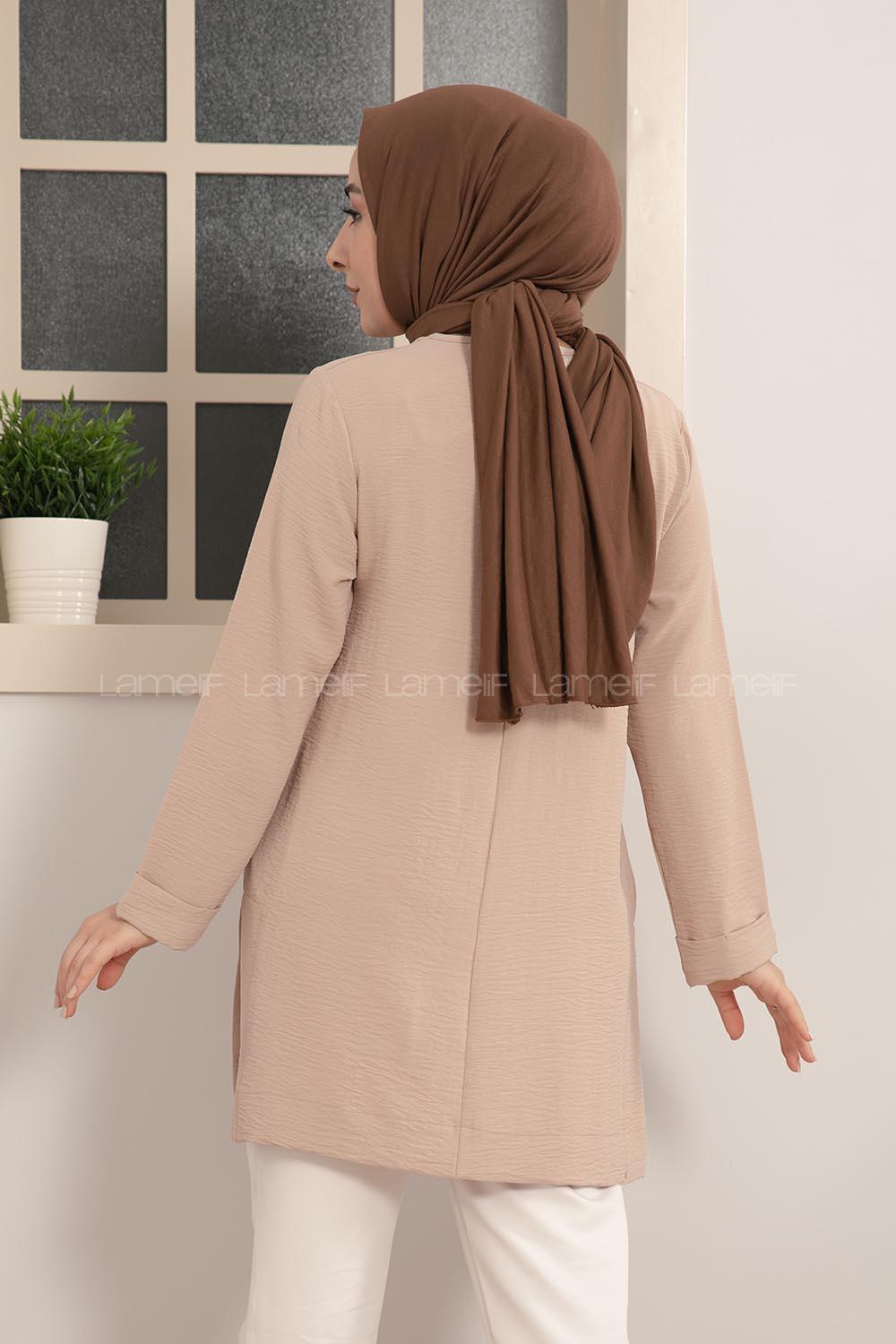 Modalamelif Kolye Aksesuarlı Tunik Bej