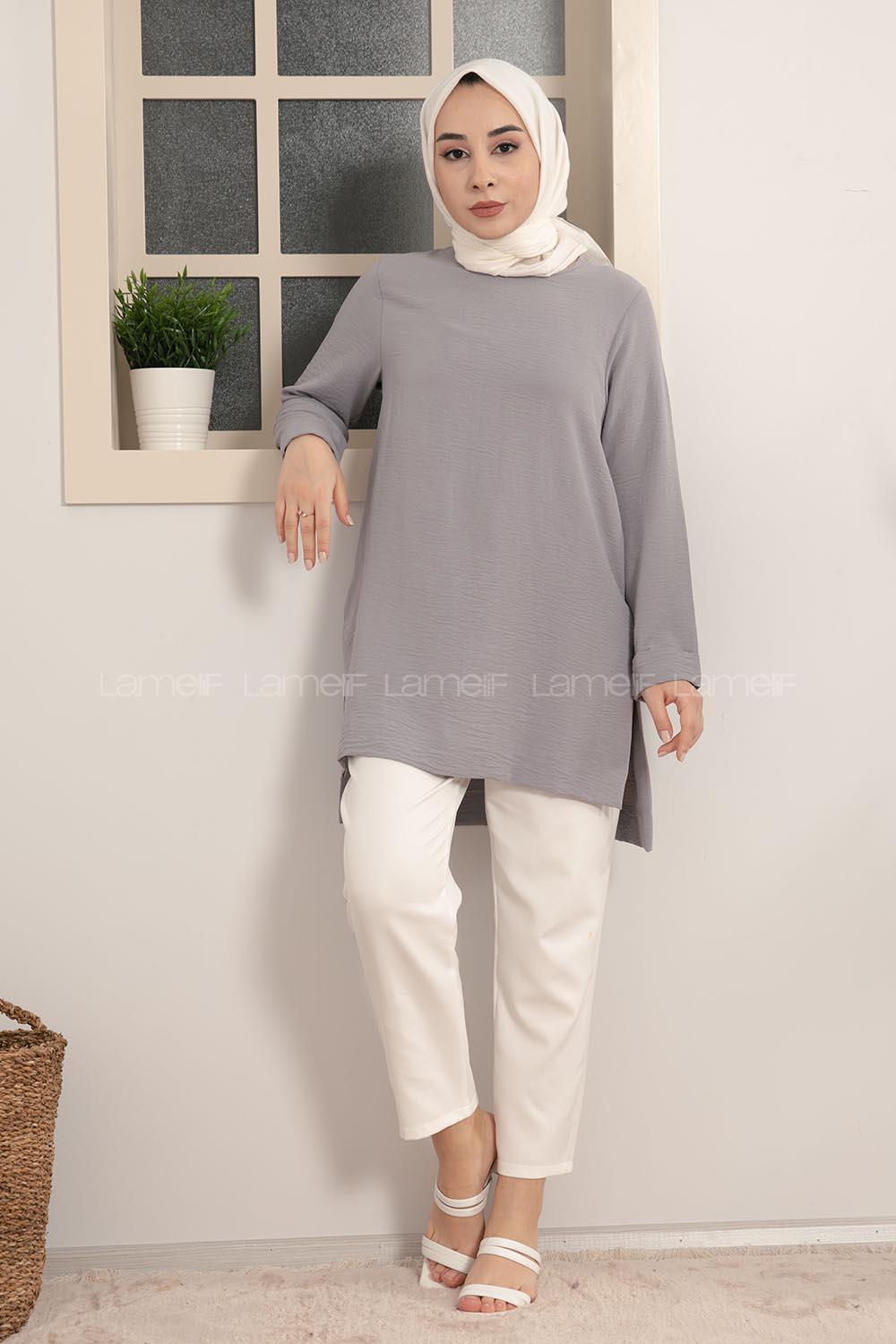 Modalamelif Kolye Aksesuarlı Tunik Gri