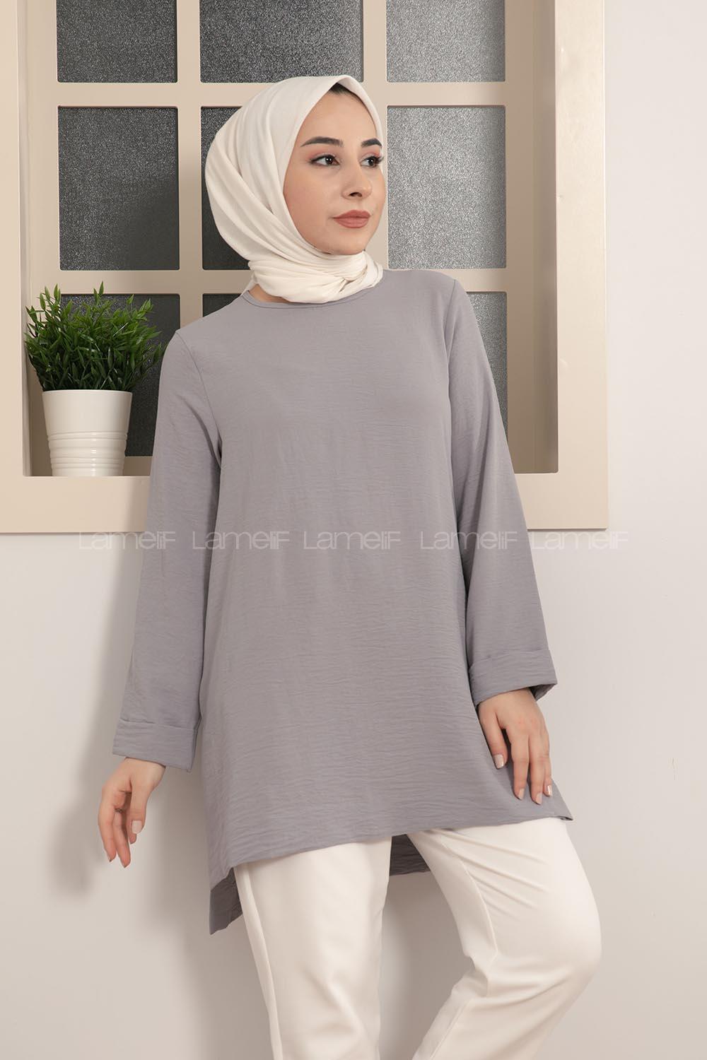 Modalamelif Kolye Aksesuarlı Tunik Gri