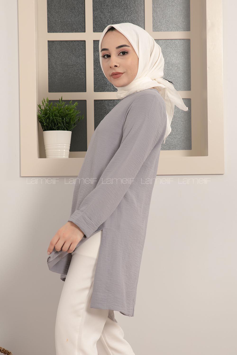 Modalamelif Kolye Aksesuarlı Tunik Gri