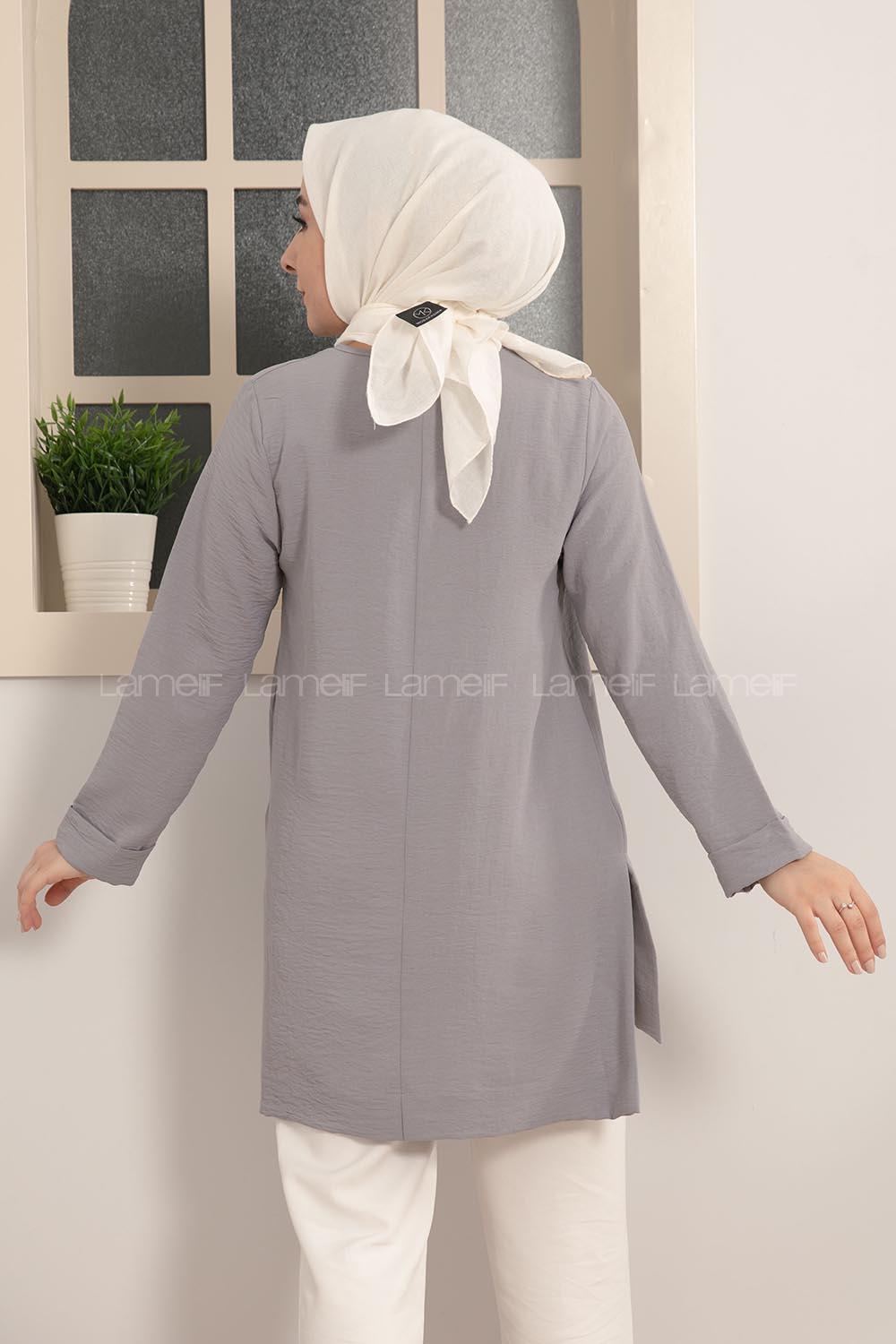 Modalamelif Kolye Aksesuarlı Tunik Gri