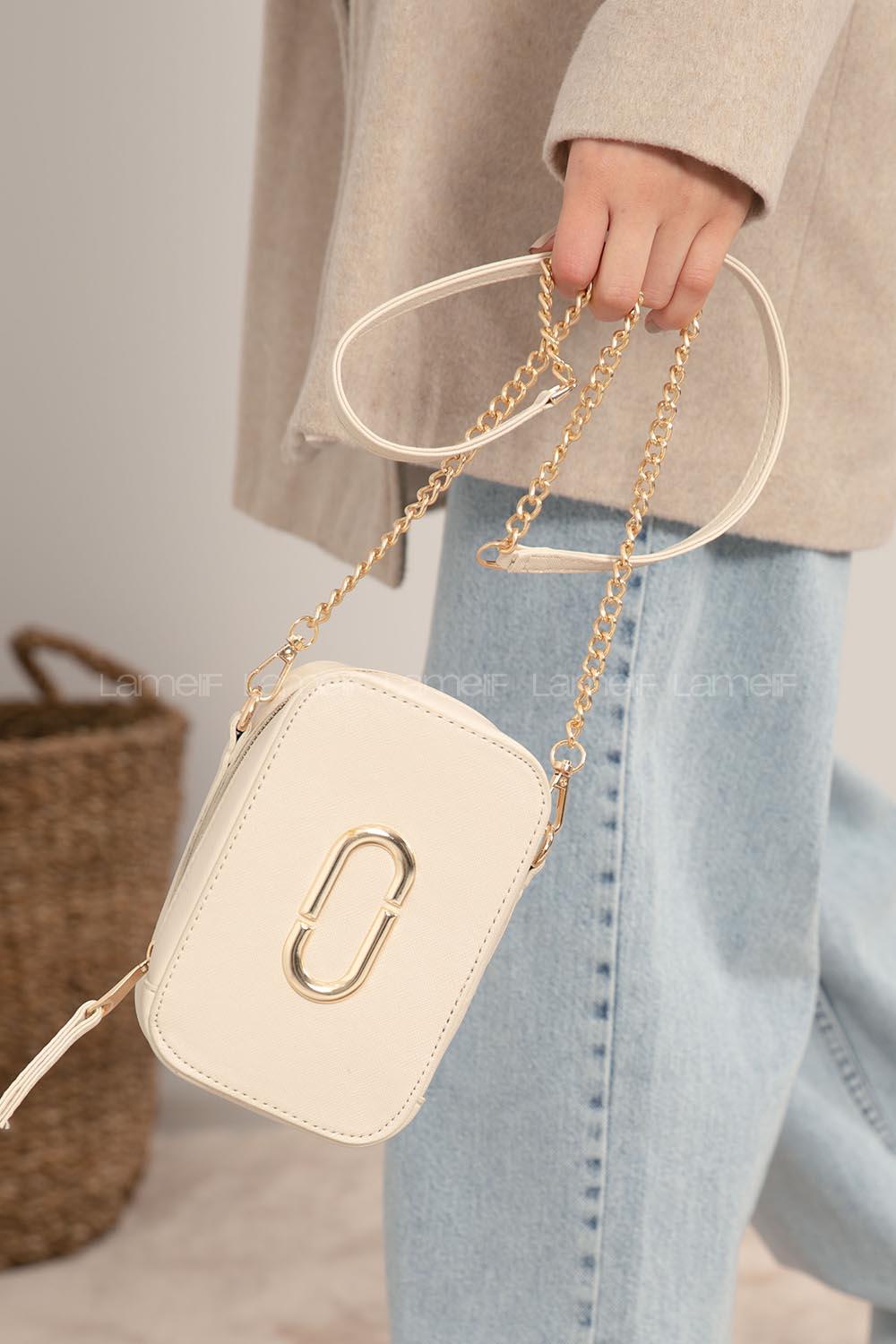 Modalamelif  Metal Detay Trok Çanta Krem