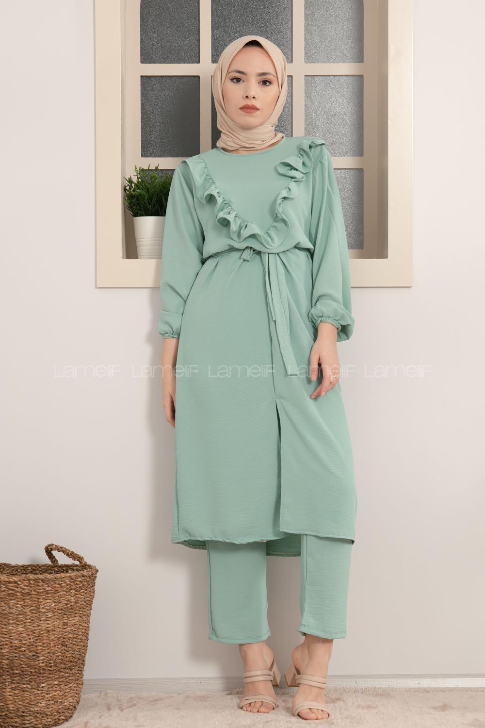 Modalamelif Önü Fırfırlı İkili Takım Mint Yeşili