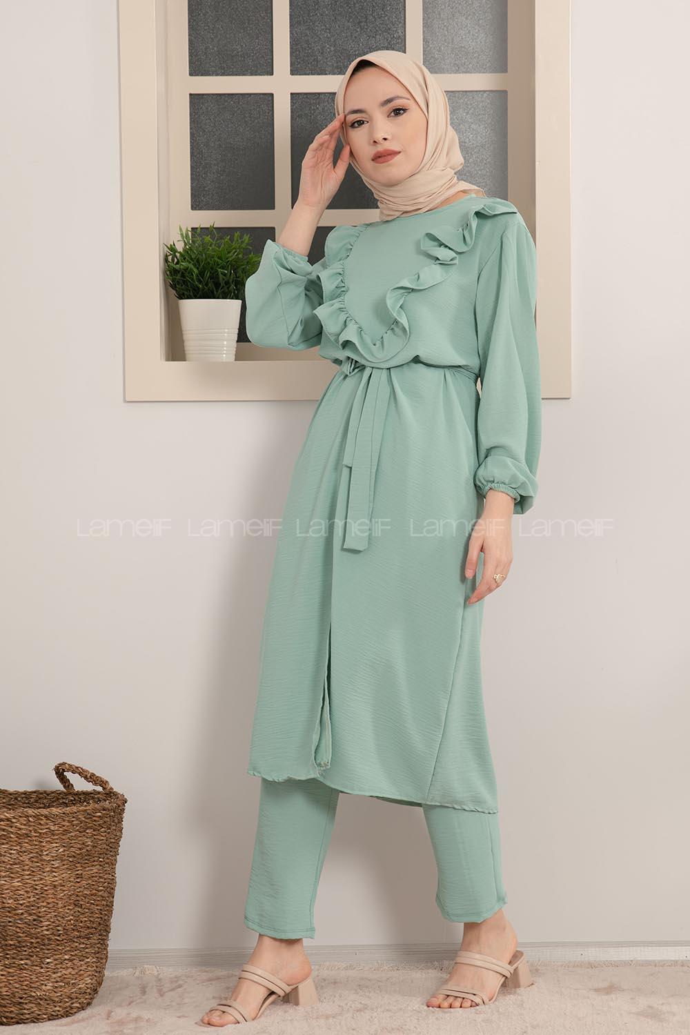 Modalamelif Önü Fırfırlı İkili Takım Mint Yeşili