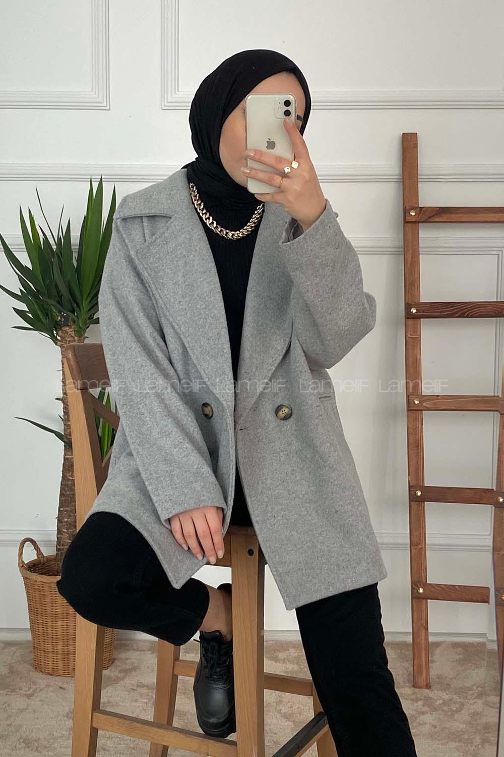 Modalamelif Oversize Kaşe Kaban Gri