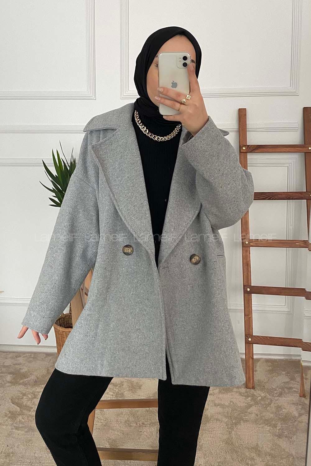 Modalamelif Oversize Kaşe Kaban Gri