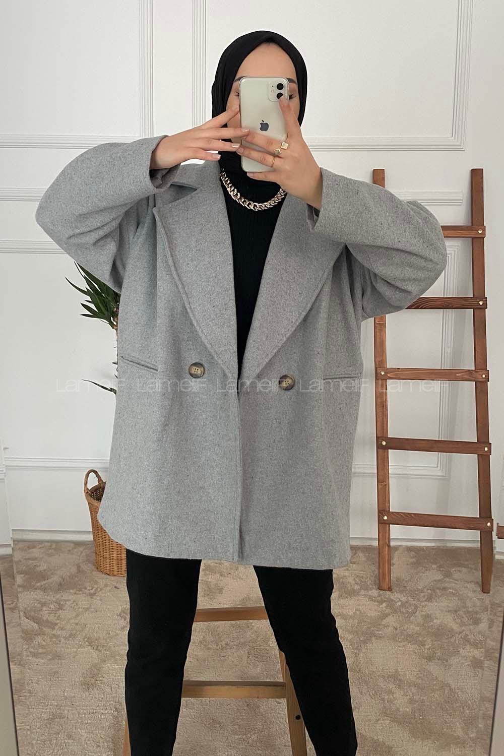 Modalamelif Oversize Kaşe Kaban Gri