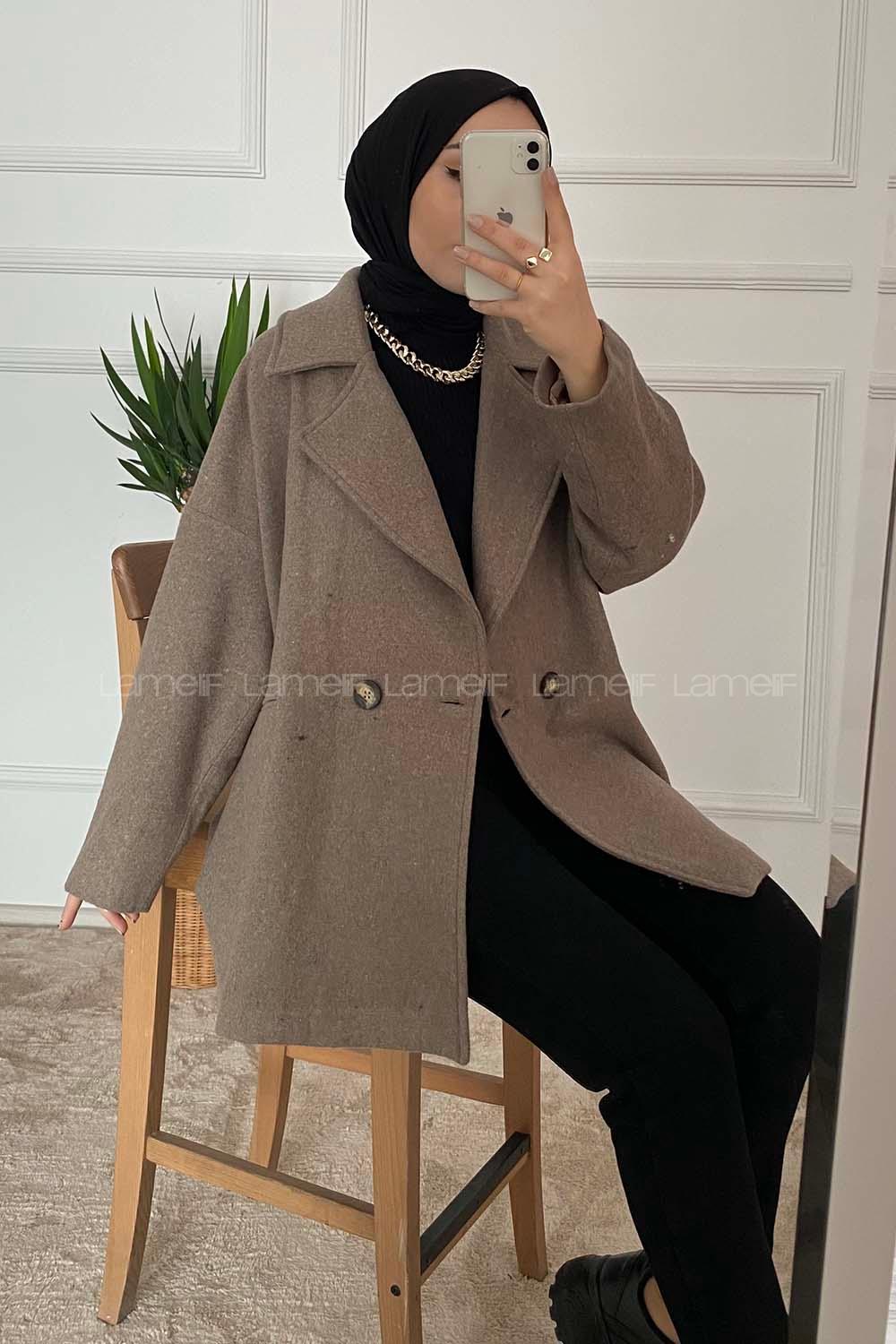 Modalamelif Oversize Kaşe Kaban Vizonrengi