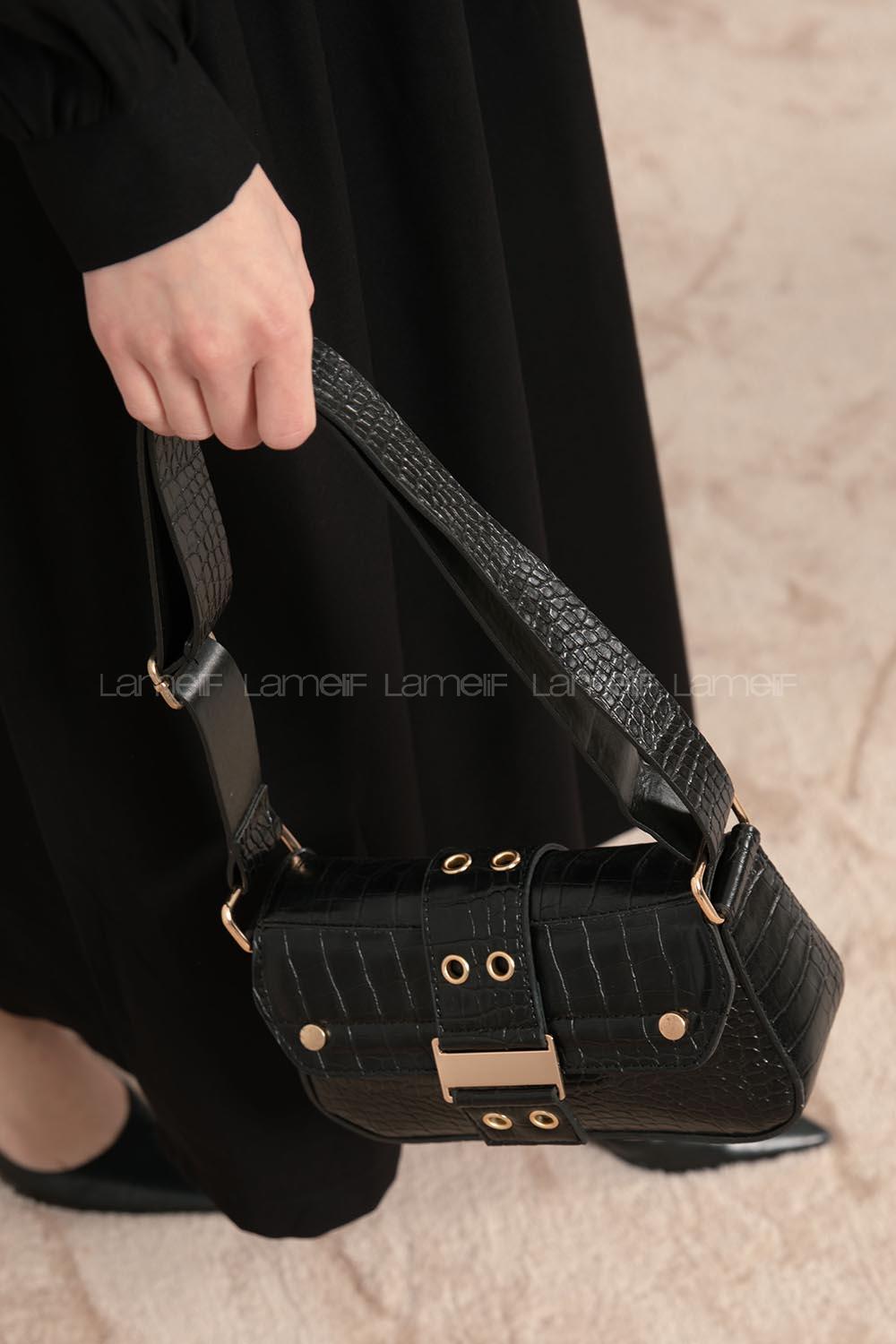 Modalamelif Toka Kilitli Trok Desen Çanta Siyah