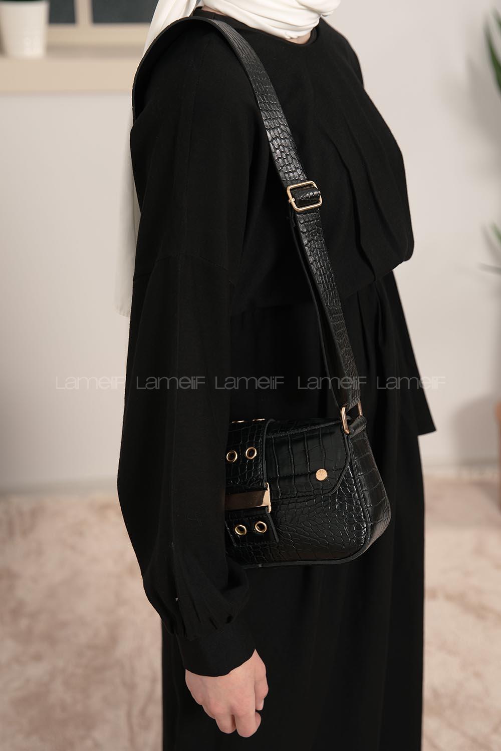 Modalamelif Toka Kilitli Trok Desen Çanta Siyah