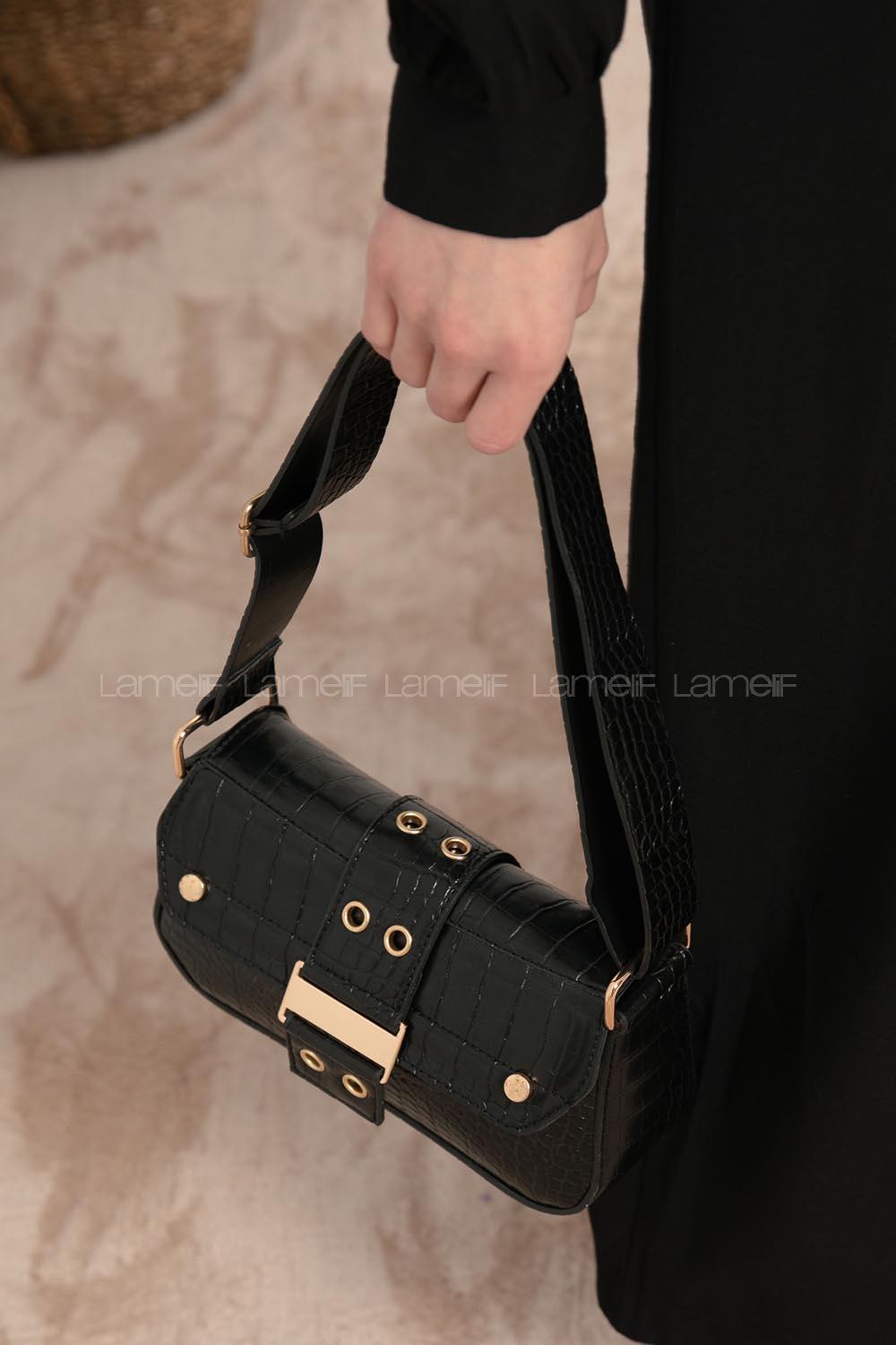 Modalamelif Toka Kilitli Trok Desen Çanta Siyah