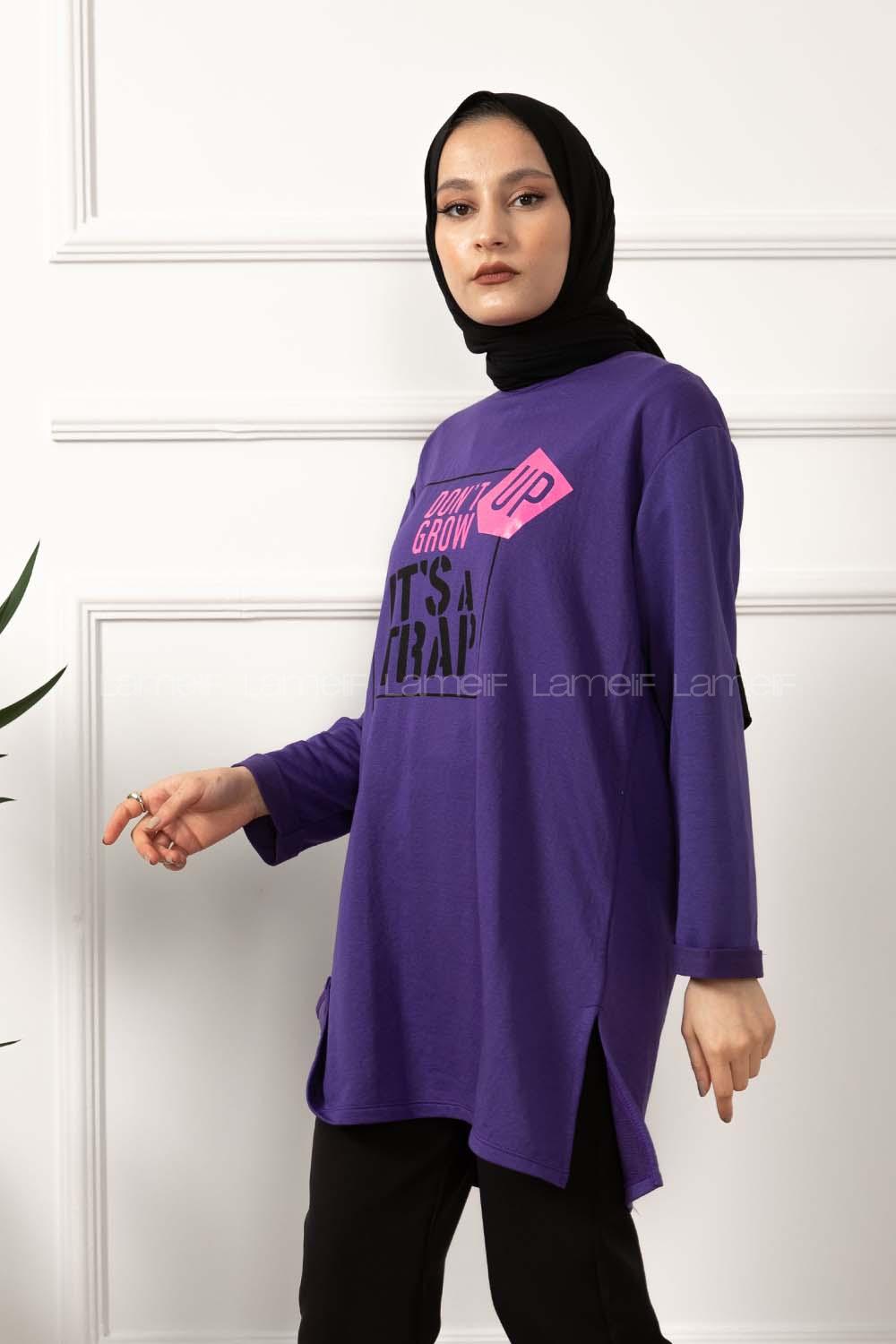 Modalamelif Dont Grow Up Baskılı Sweatshirt Mor