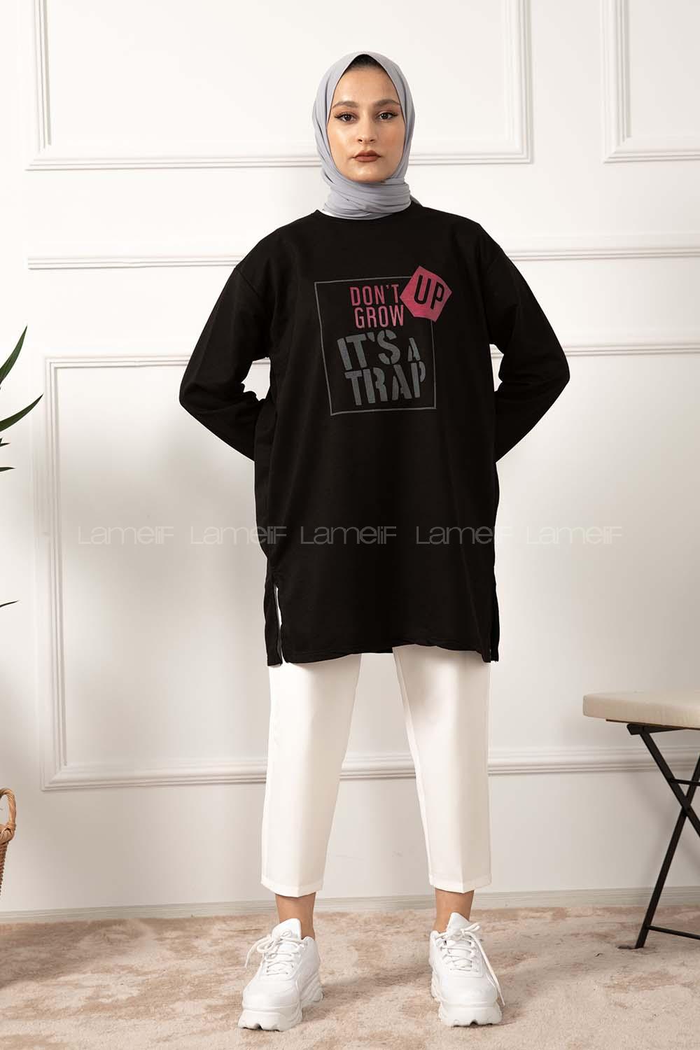 Modalamelif Dont Grow Up Baskılı Sweatshirt Siyah