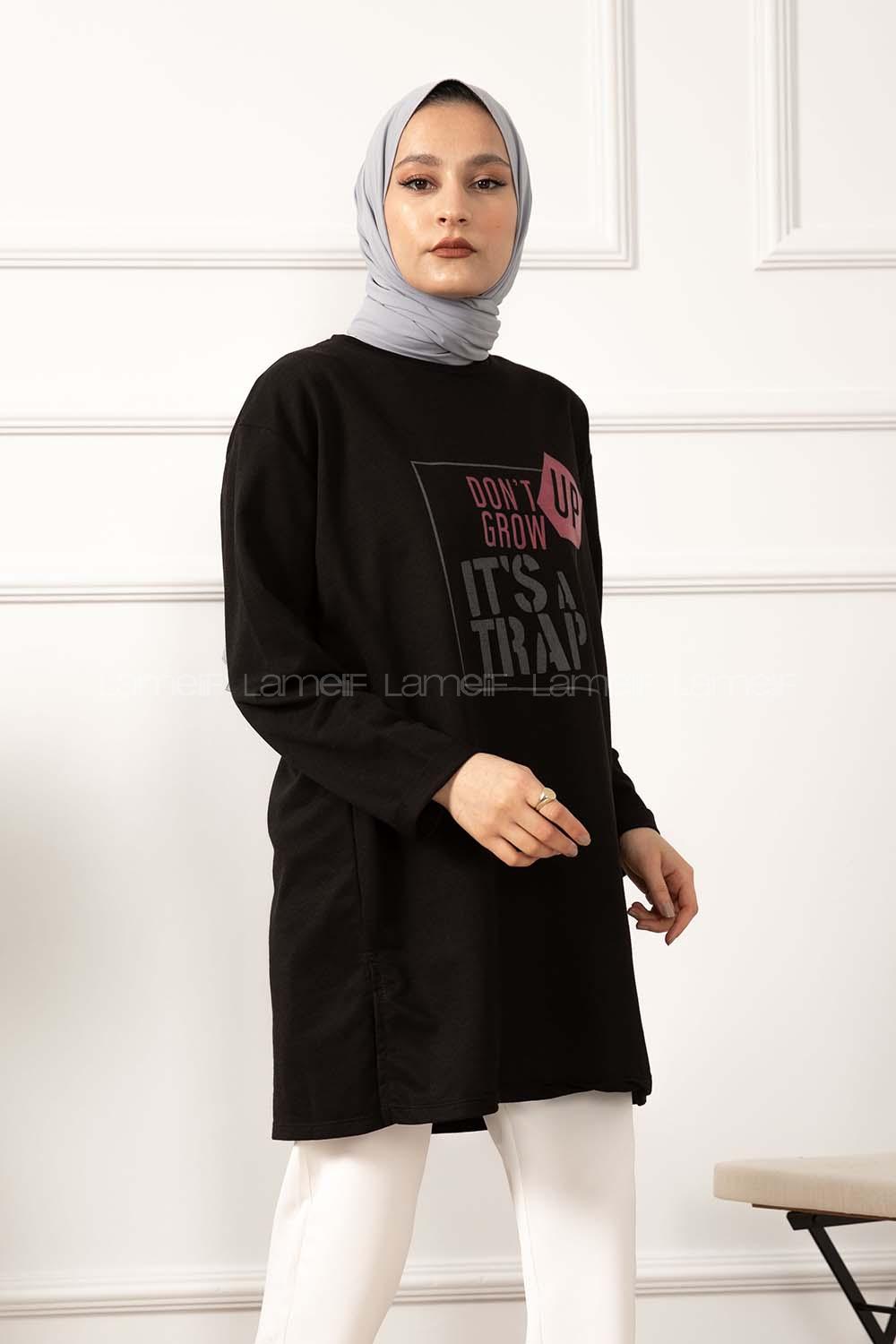 Modalamelif Dont Grow Up Baskılı Sweatshirt Siyah