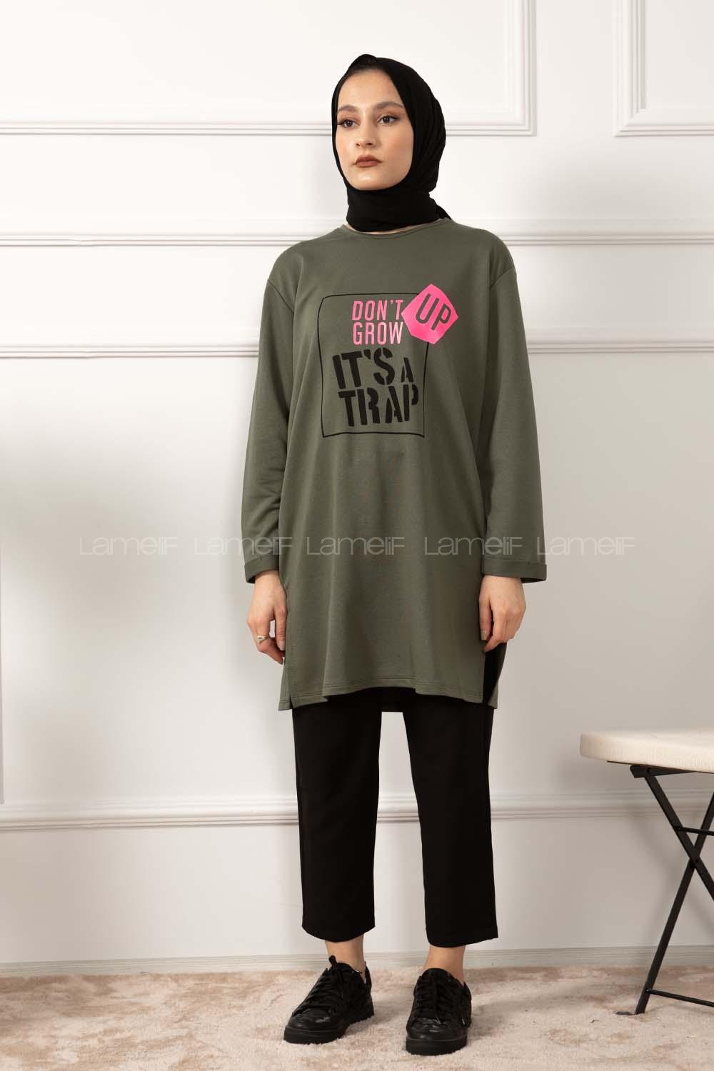 Modalamelif Dont Grow Up Baskılı Sweatshirt Yeşil