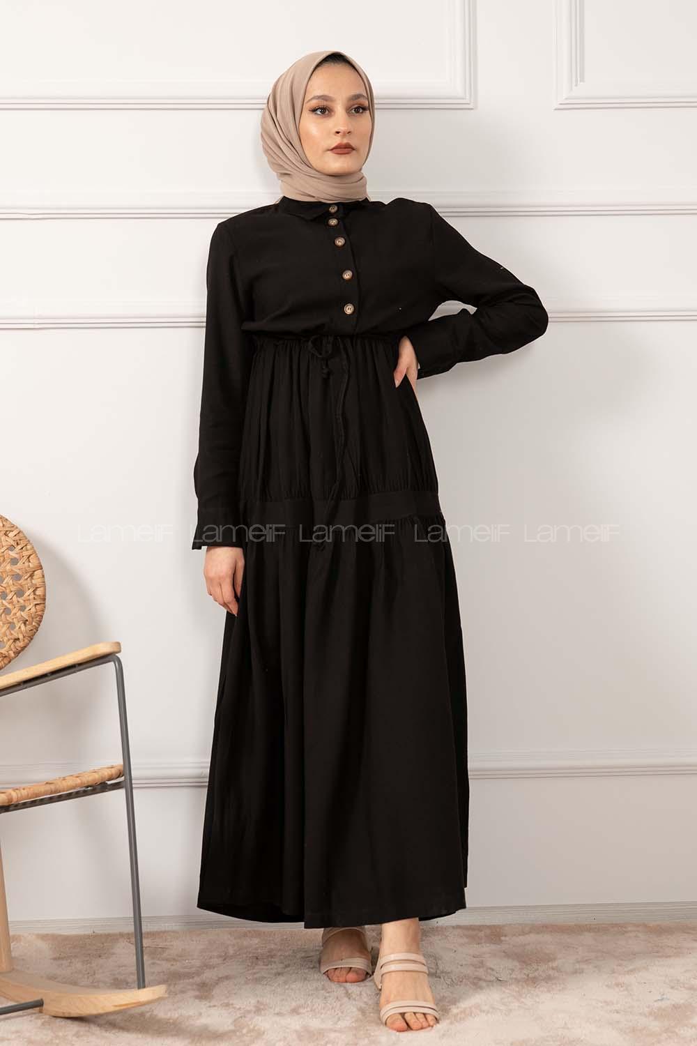 Modalamelif Eteği Büzgülü Elbise Siyah