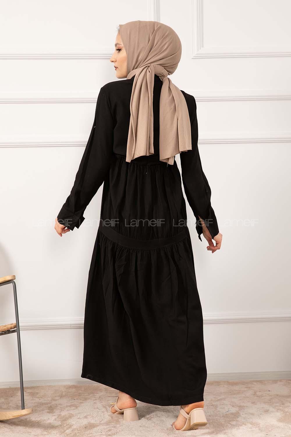 Modalamelif Eteği Büzgülü Elbise Siyah