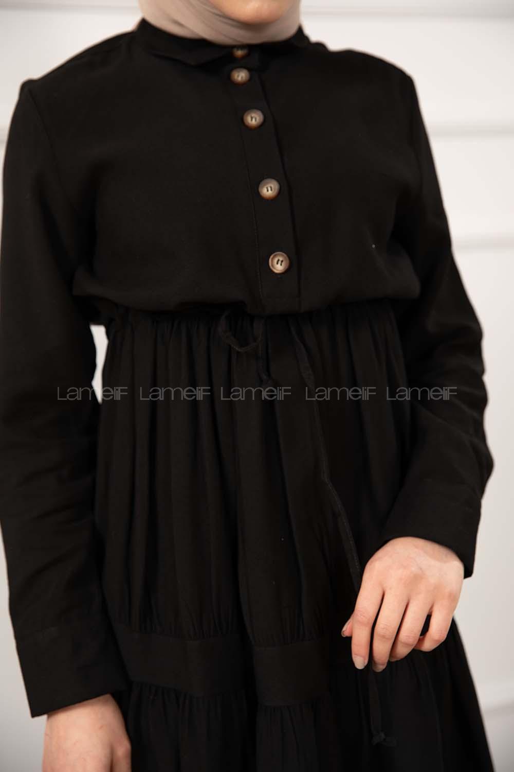 Modalamelif Eteği Büzgülü Elbise Siyah