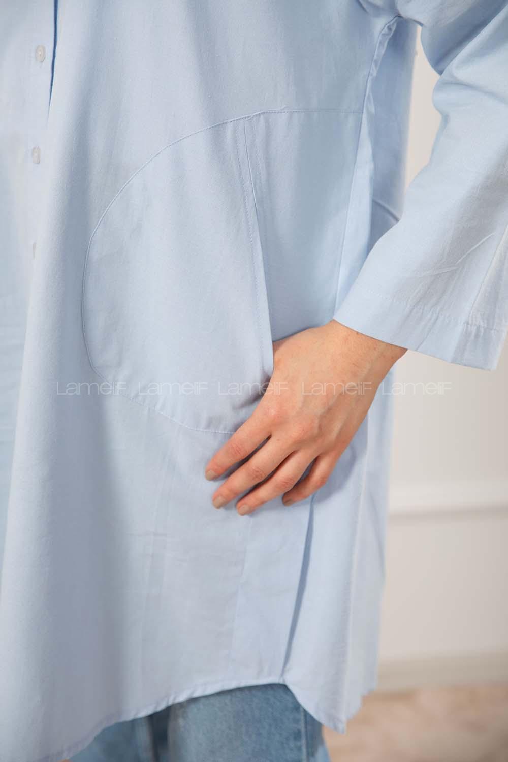 Modalamelif Gizli Cep Düşük Kol Gömlek Açık Mavi