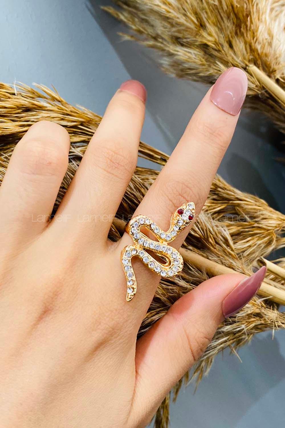 Modalamelif Gold Taş Yılan Yüzük