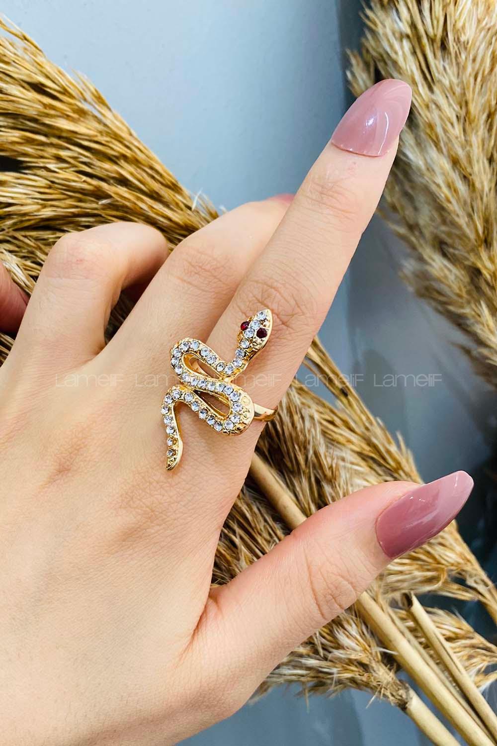 Modalamelif Gold Taş Yılan Yüzük