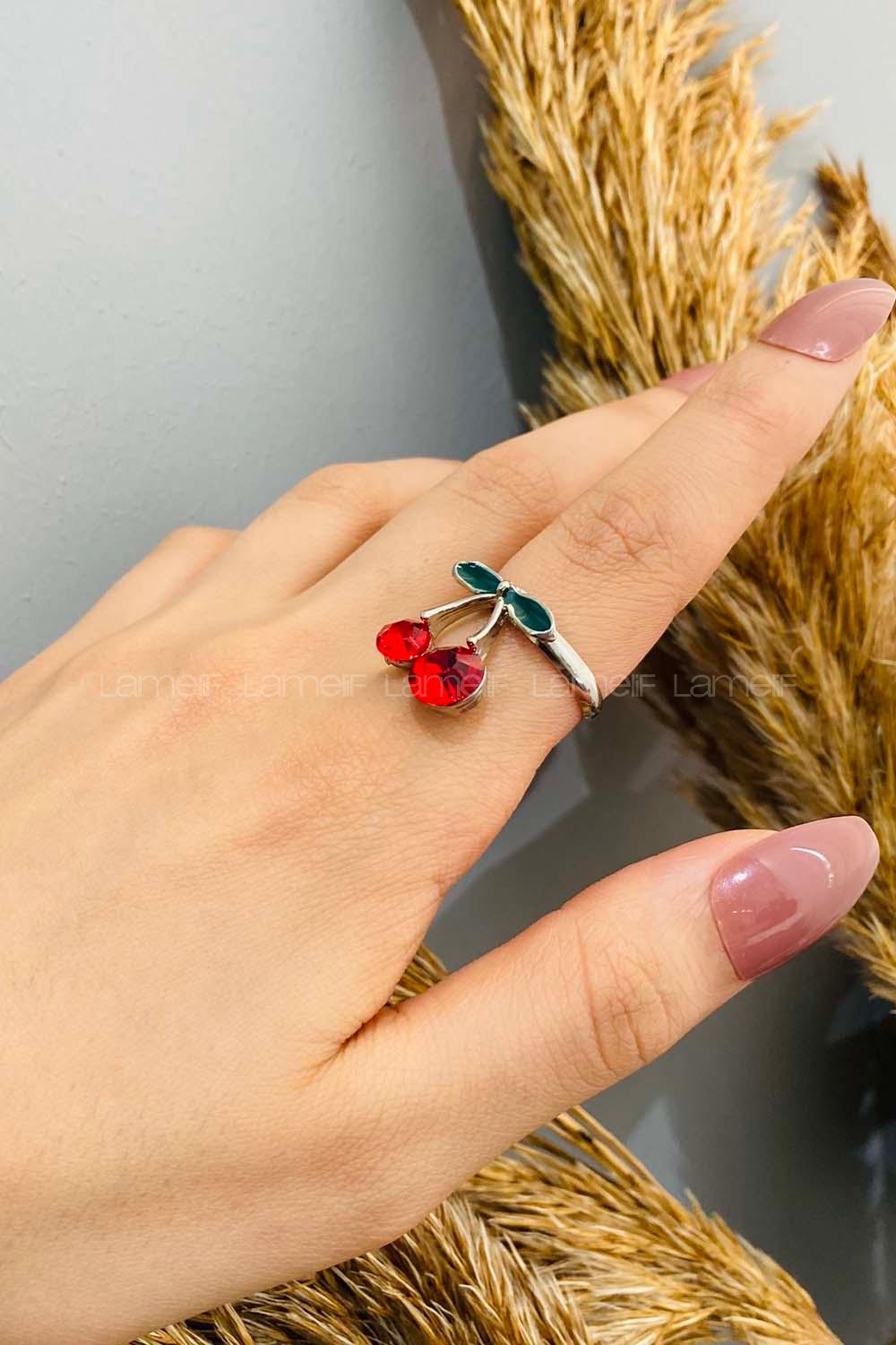 Modalamelif Gümüş Kiraz Yüzük