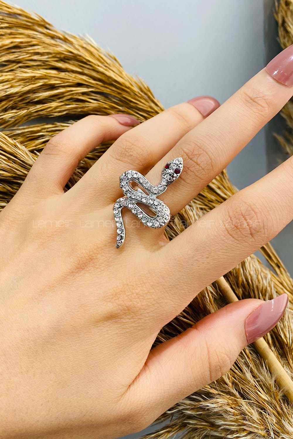 Modalamelif Gümüş Taş Yılan Yüzük