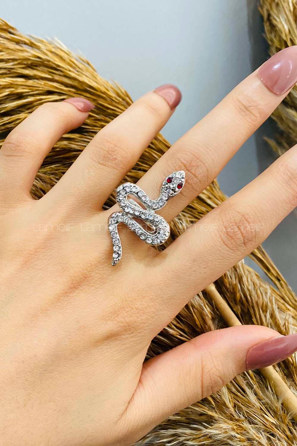 Modalamelif Gümüş Taş Yılan Yüzük