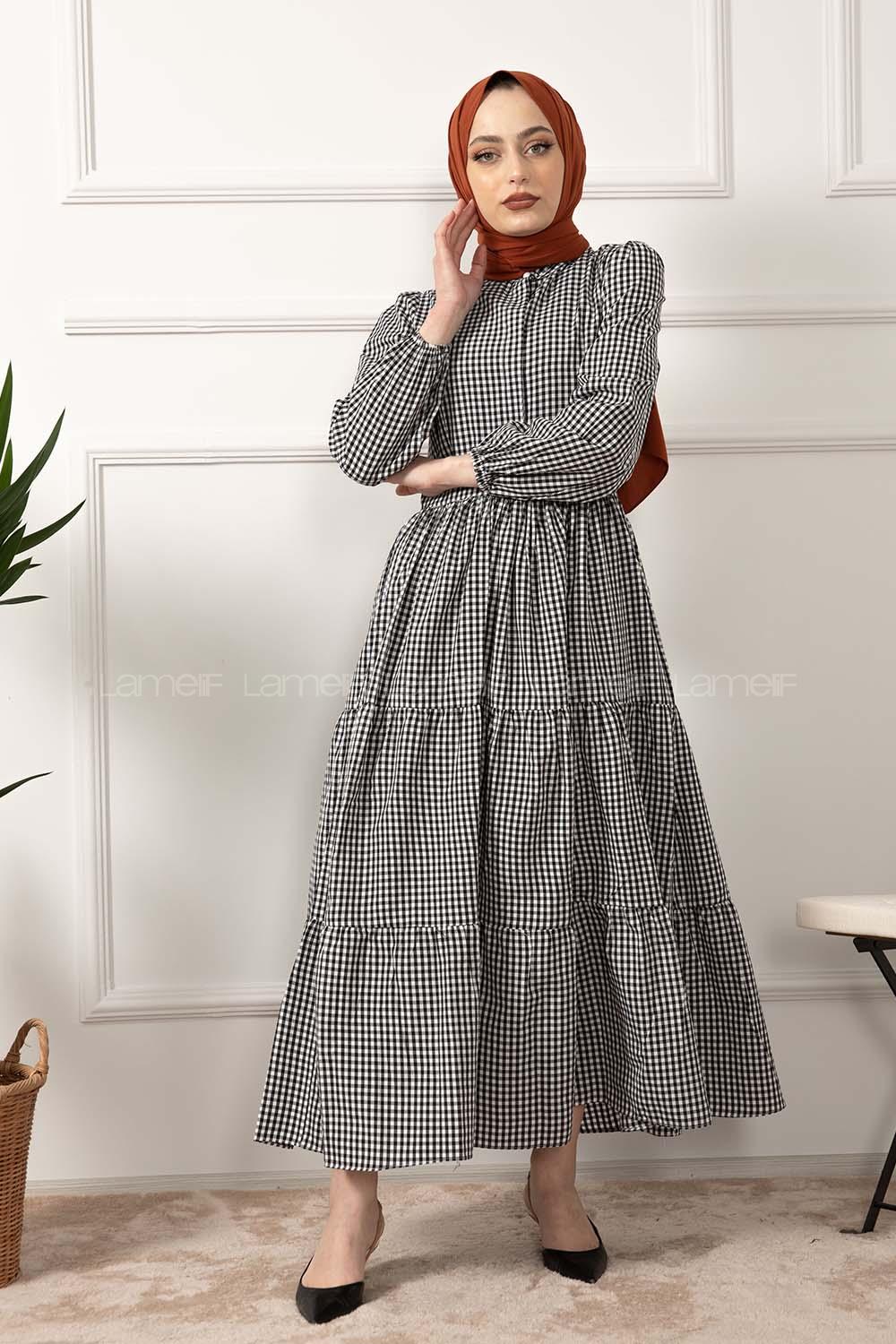 Modalamelif Hakim Yaka Pötikare Elbise Siyah