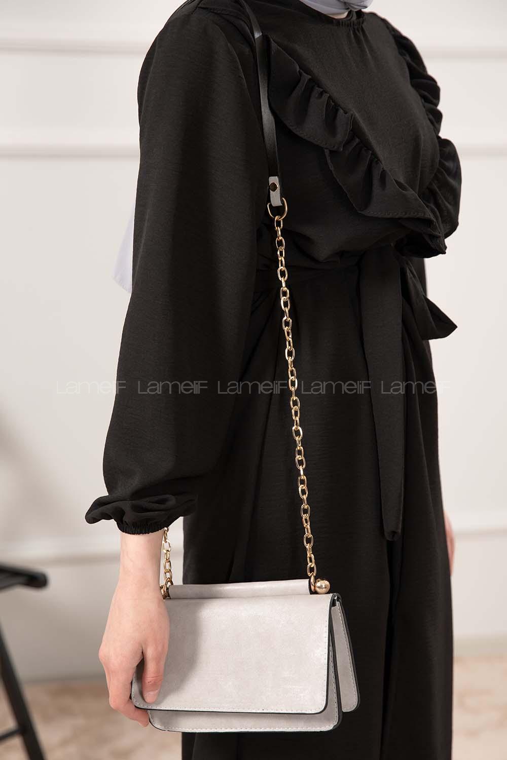 Modalamelif Kapak Kilitli Düz Renk Çanta Açık Gri