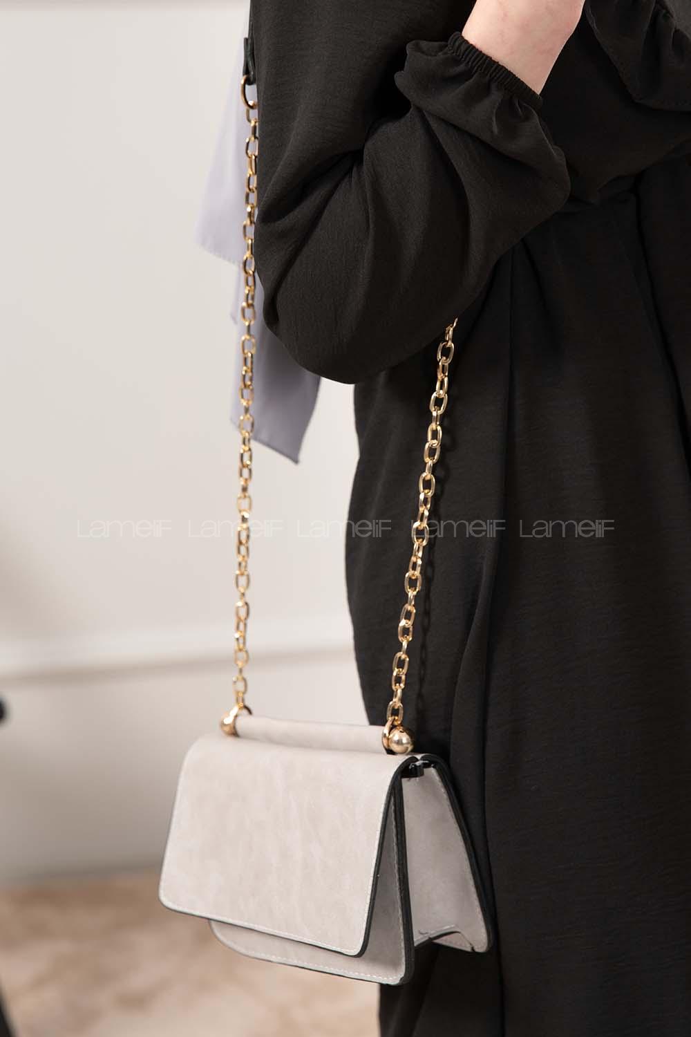 Modalamelif Kapak Kilitli Düz Renk Çanta Açık Gri