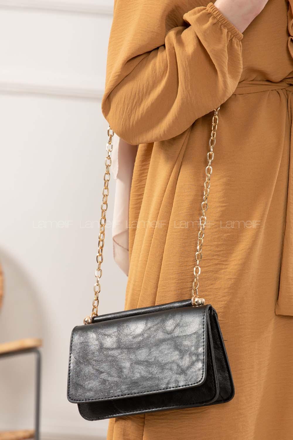 Modalamelif Kapak Kilitli Düz Renk Çanta Siyah