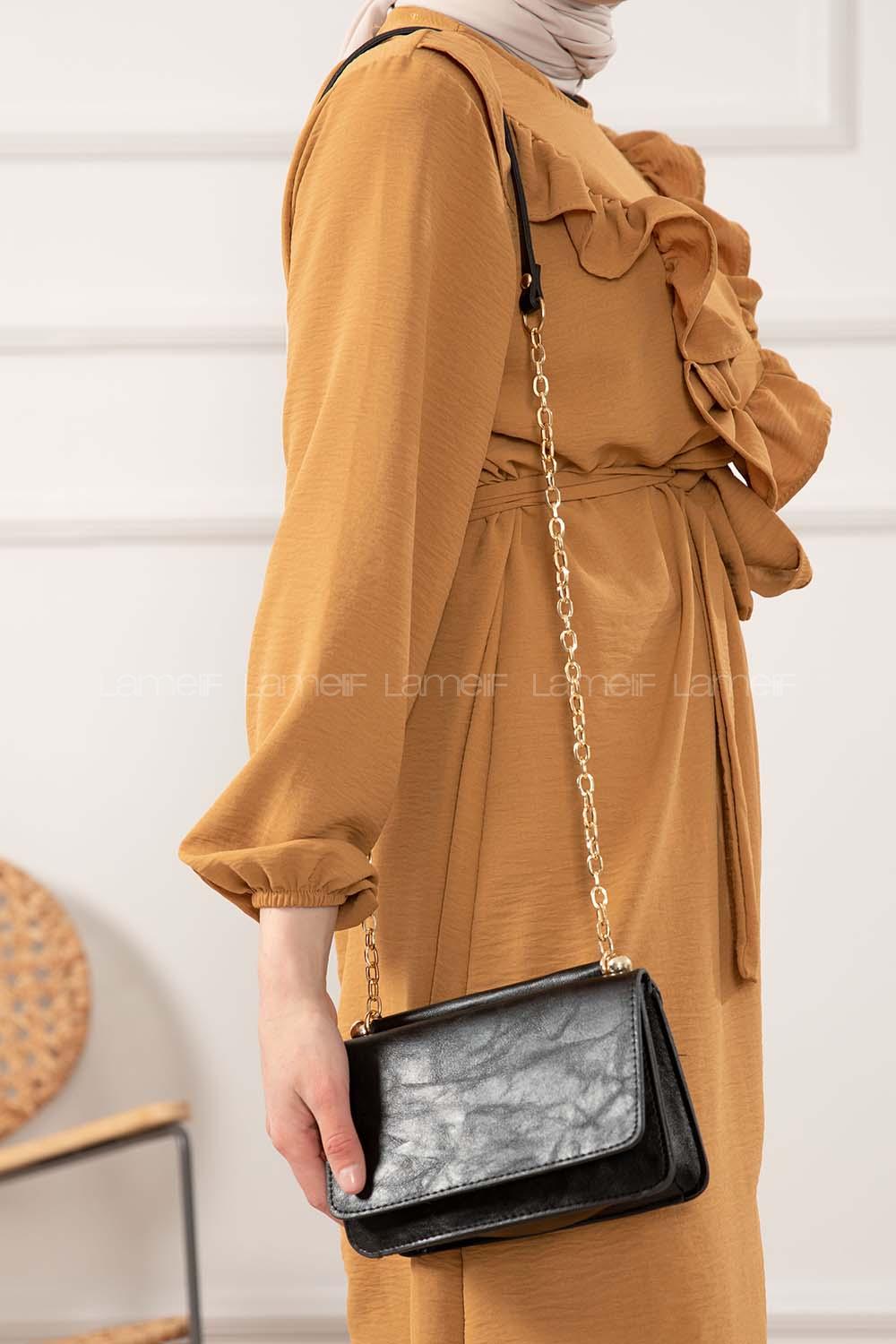 Modalamelif Kapak Kilitli Düz Renk Çanta Siyah