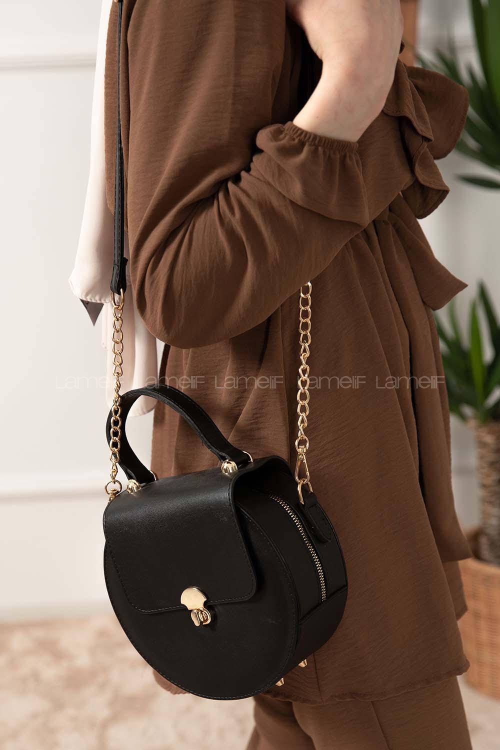 Modalamelif Kapak Kilitli Round Çanta Siyah