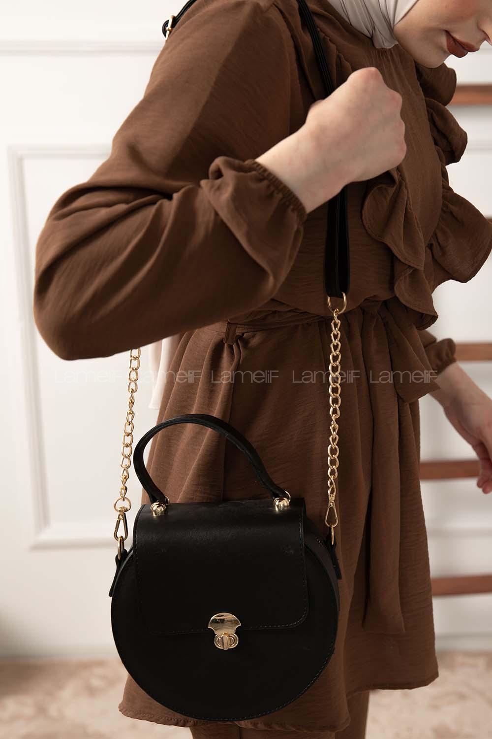 Modalamelif Kapak Kilitli Round Çanta Siyah