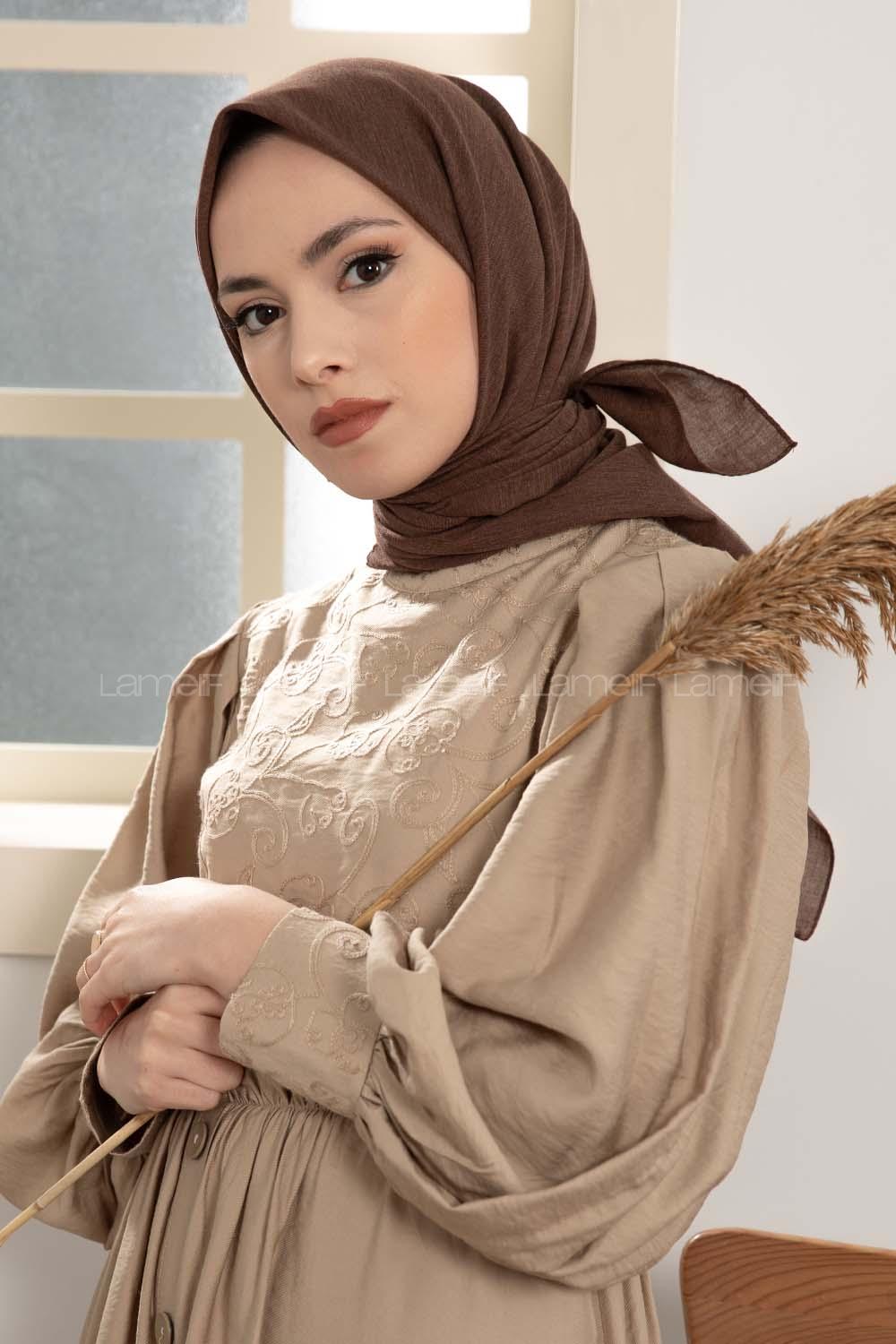 Modalamelif Keten Eşarp Kahverengi