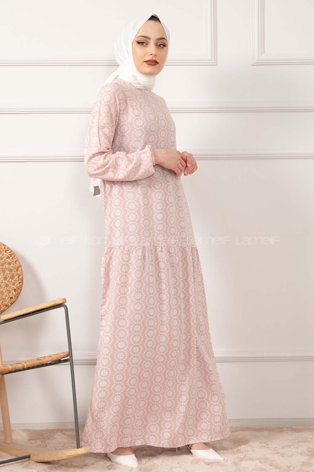 Modalamelif Kol Lastikli Kilim Desen Dokuma Elbise Pudra