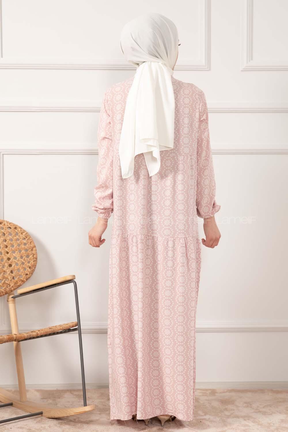 Modalamelif Kol Lastikli Kilim Desen Dokuma Elbise Pudra