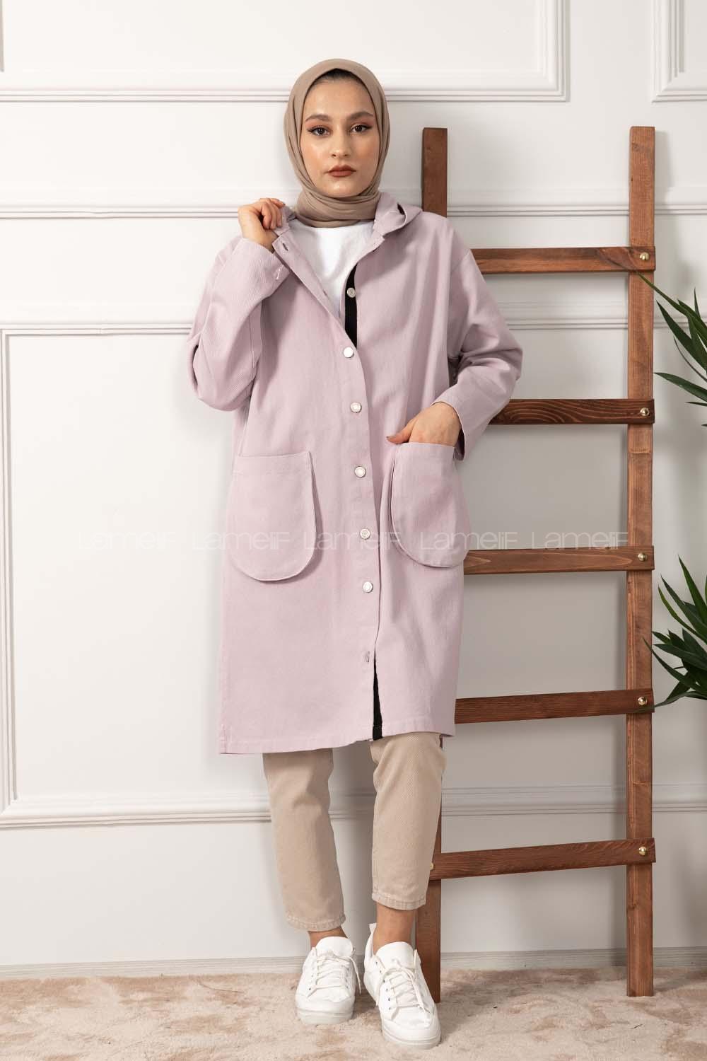 Modalamelif Körük Cepli Kapşonlu Ceket Lila