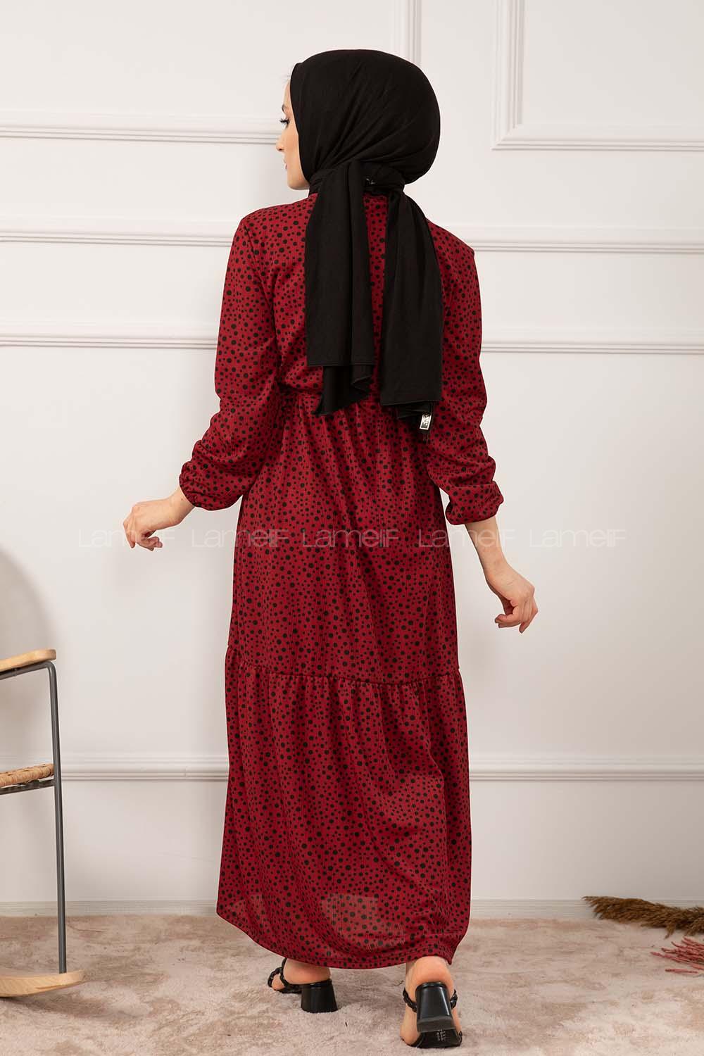 Modalamelif Kuşaklı Puantiye Desen Pegasus Elbise Bordo