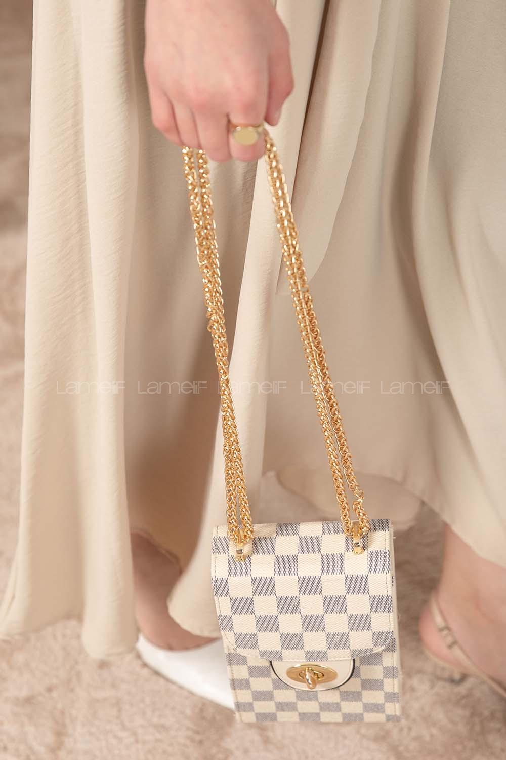 Modalamelif Messenger Dama Kapitone Baskı Çanta Krem