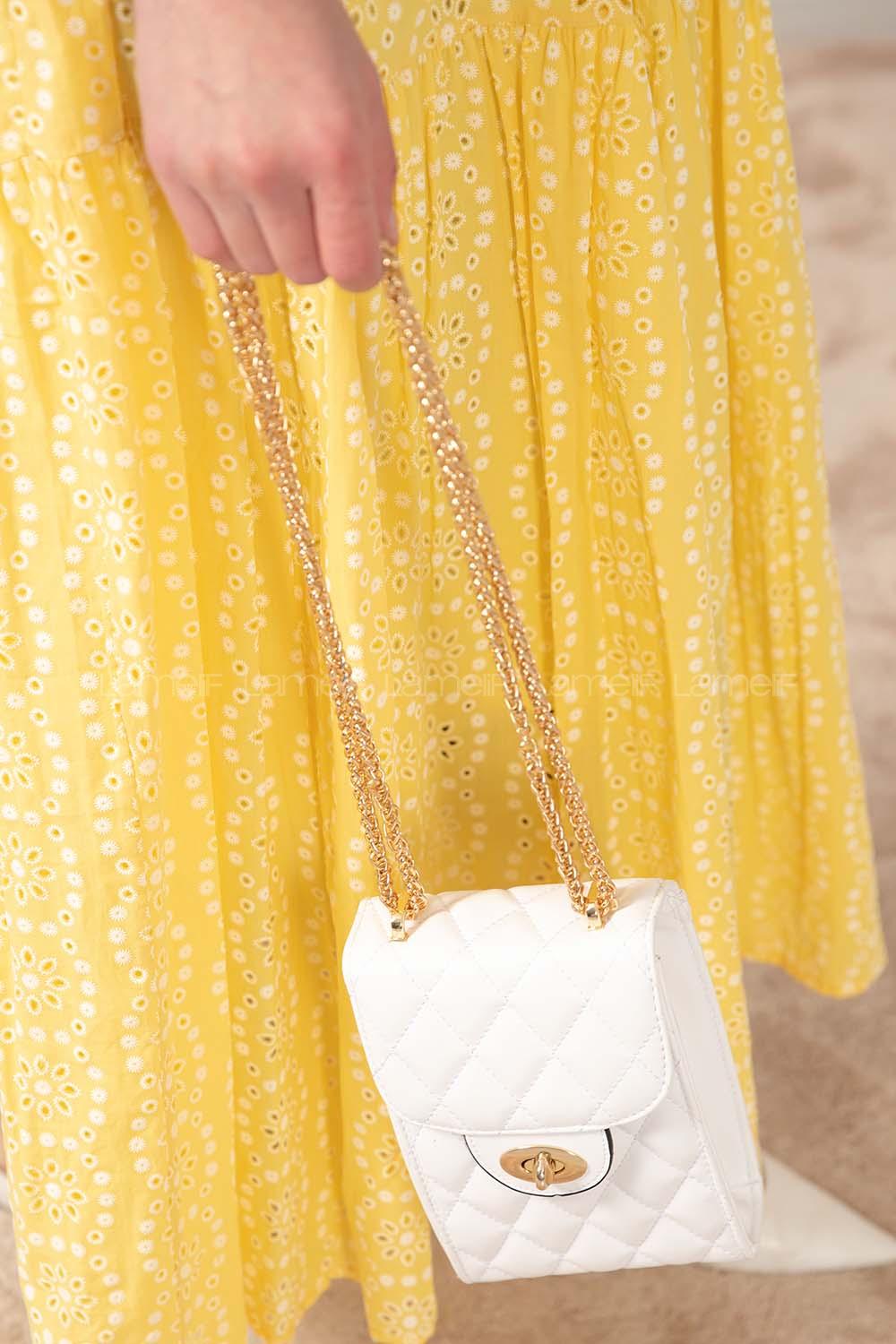 Modalamelif Messenger Model Kapitone Baskı Çanta Beyaz