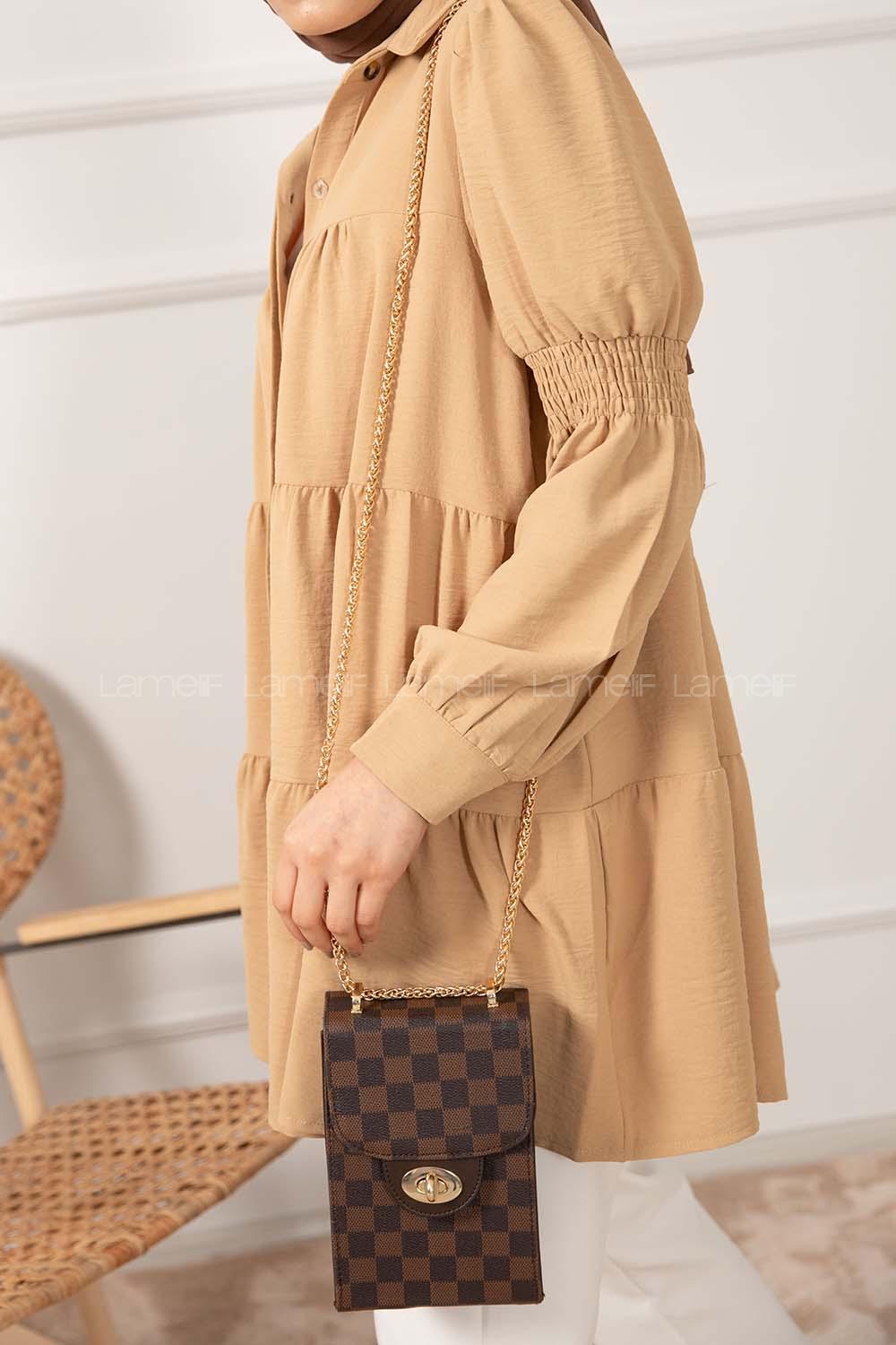 Modalamelif Messenger Model Kapitone Dama Baskı Çanta  Kahve