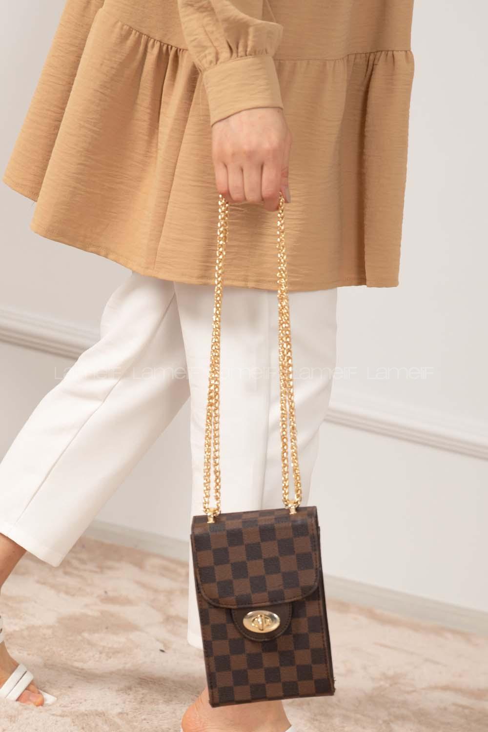 Modalamelif Messenger Model Kapitone Dama Baskı Çanta  Kahve