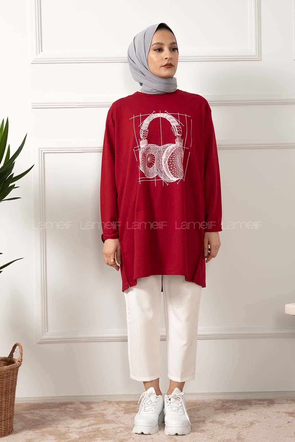 Modalamelif Müzikal Baskı Sweatshirt Bordo