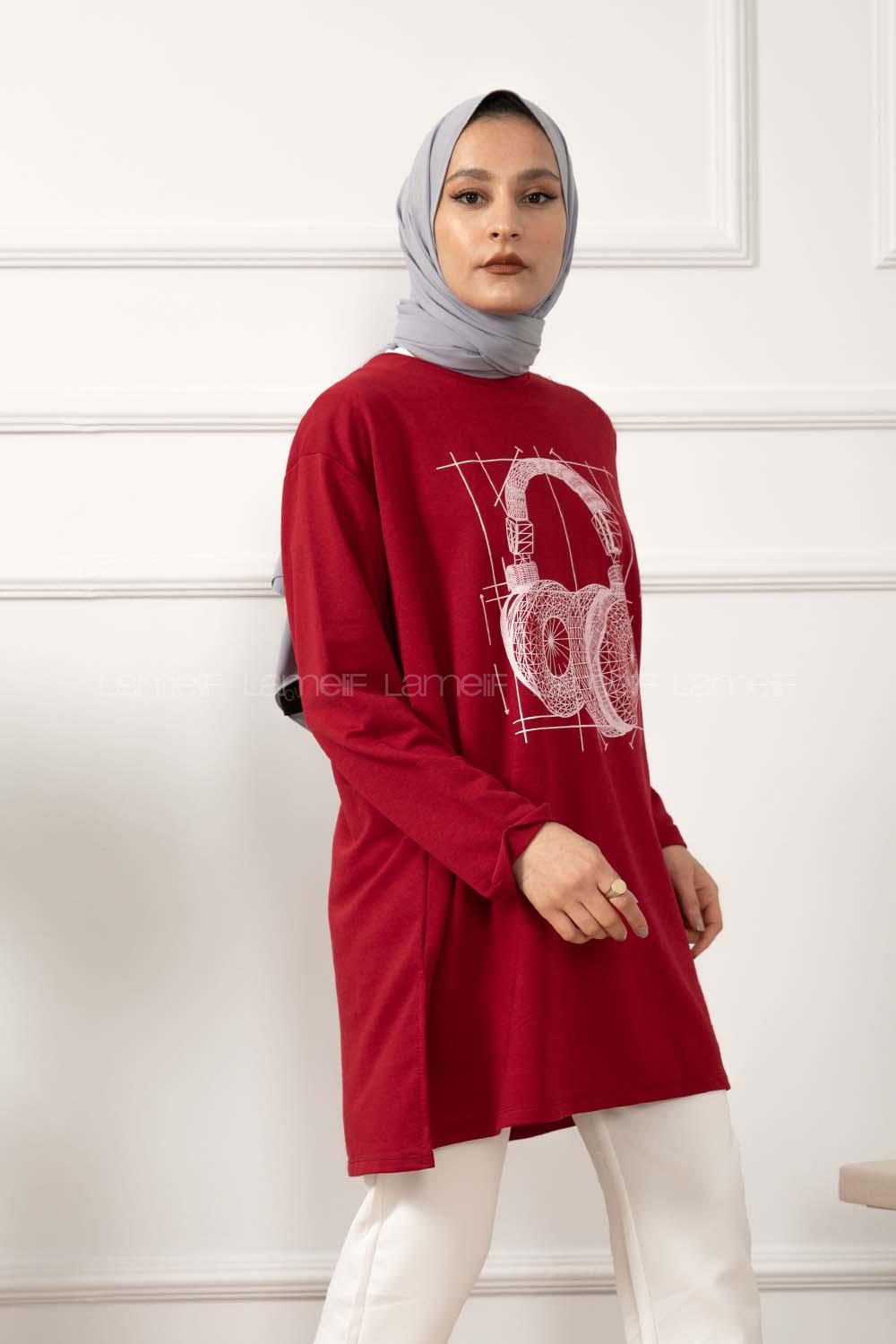 Modalamelif Müzikal Baskı Sweatshirt Bordo