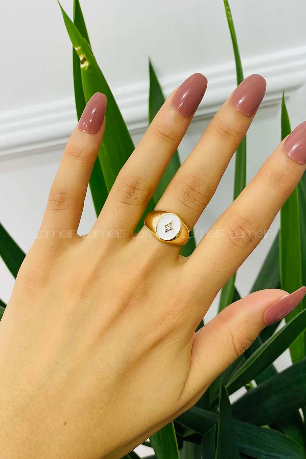 Modalamelif Olips Beyaz Yüzük