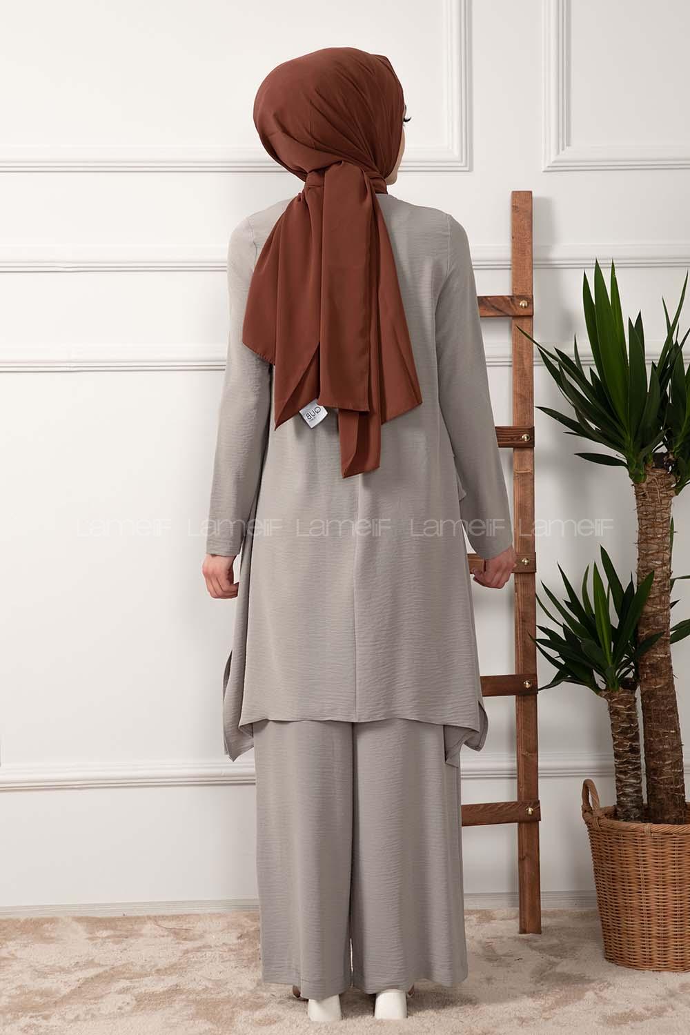 Modalamelif Önü Pile Fırfırlı İkili Takım Gri