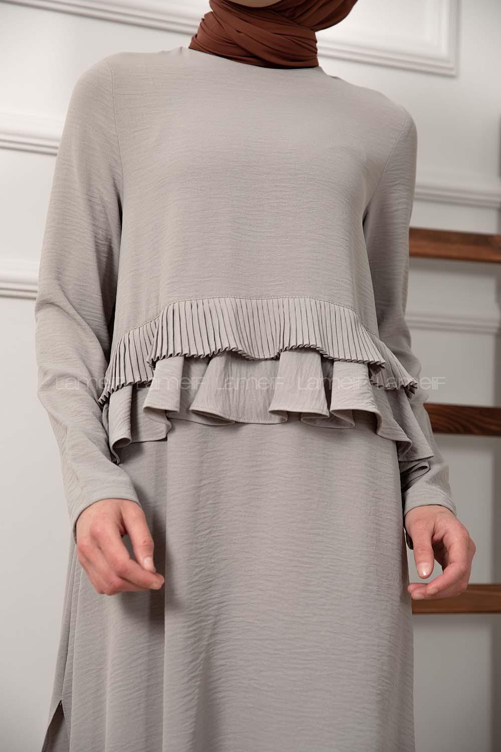 Modalamelif Önü Pile Fırfırlı İkili Takım Gri